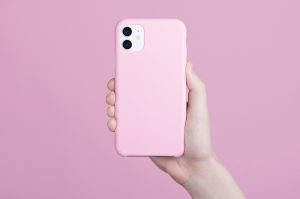 Female,Hand,Holding,White,Iphone,11,In,Soft,Silicone,Pink